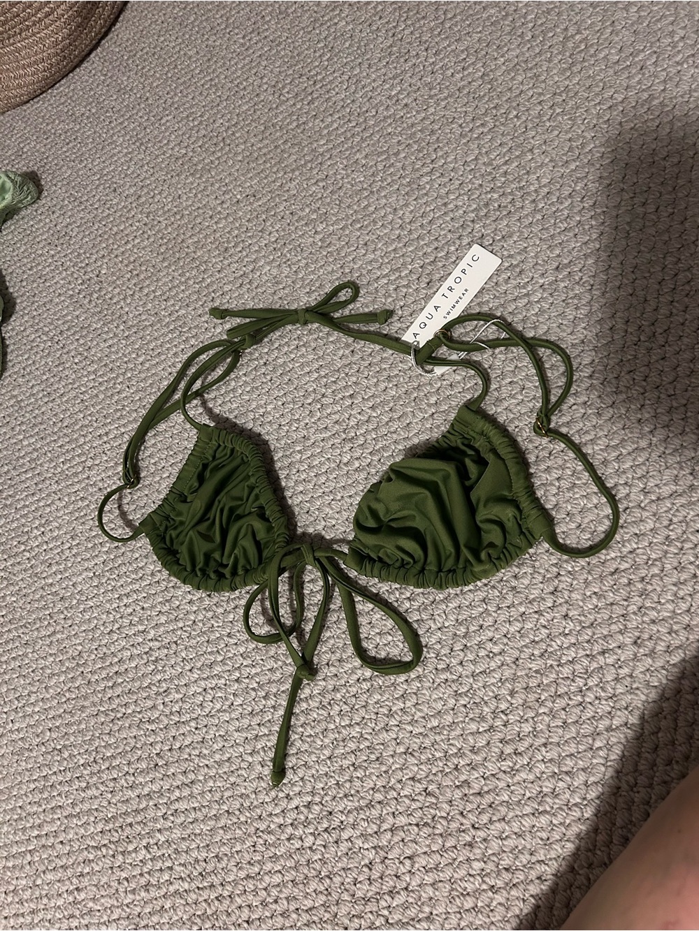 Olive Green Ruched Triangle Bikini Top